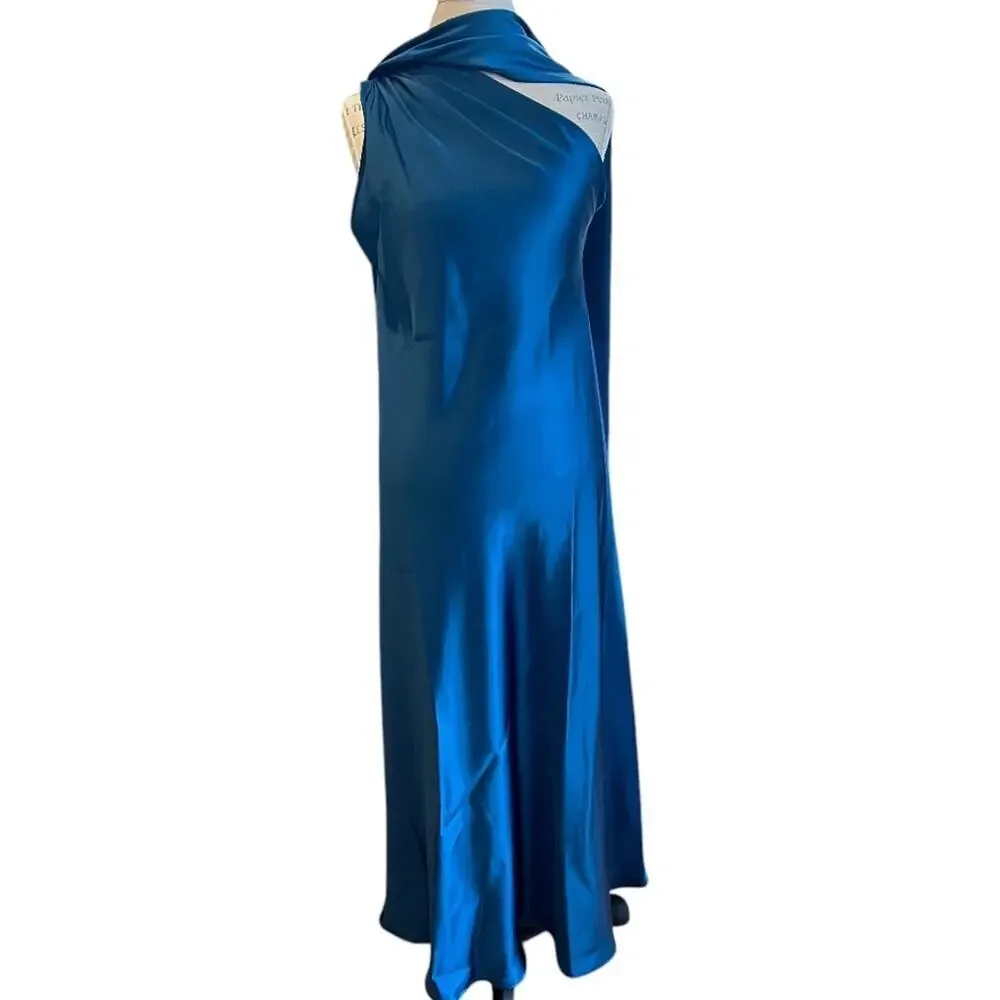 RENEE C. Women's One Shoulder Scarf Satin Midi Dress Medium NWT